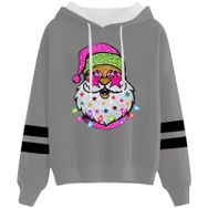 Generisch Noel Baskılı 2025 Kapüşonlu Uzun Kollu Gündelik E-Gri Kadın Sweatshirt