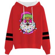 Generisch Noel Baskılı 2025 Kapüşonlu Uzun Kollu Gündelik E-Kırmızı Kadın Sweatshirt