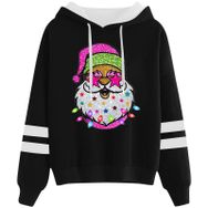 Generisch Noel Baskılı 2025 Kapüşonlu Uzun Kollu Gündelik E-Siyah Kadın Sweatshirt