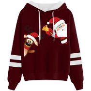 Generisch Noel Baskılı 2025 Kapüşonlu Uzun Kollu Gündelik Kırmızı 2 Kadın Sweatshirt