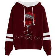 Generisch Noel Baskılı 2025 Kapüşonlu Uzun Kollu Gündelik Kırmızı 3 Kadın Sweatshirt