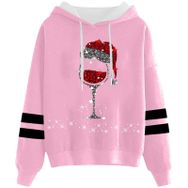 Generisch Noel Baskılı 2025 Kapüşonlu Uzun Kollu Gündelik Pembe 3 Kadın Sweatshirt