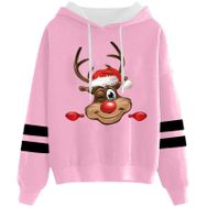 Generisch Noel Baskılı 2025 Kapüşonlu Uzun Kollu Gündelik Pembe 4 Kadın Sweatshirt