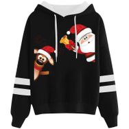 Generisch Noel Baskılı 2025 Kapüşonlu Uzun Kollu Gündelik Siyah 2 Kadın Sweatshirt