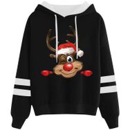 Generisch Noel Baskılı 2025 Kapüşonlu Uzun Kollu Gündelik Siyah 4 Kadın Sweatshirt