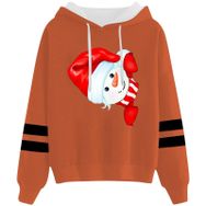 Generisch Noel Baskılı 2025 Kapüşonlu Uzun Kollu Gündelik Turuncu 1 Kadın Sweatshirt