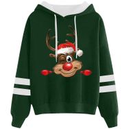 Generisch Noel Baskılı 2025 Kapüşonlu Uzun Kollu Gündelik Yeşil 4 Kadın Sweatshirt
