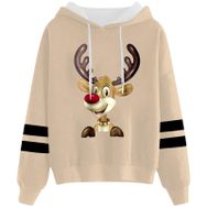 Generisch Noel Baskılı 2025 Kapüşonlu Uzun Kollu Haki-1 Kadın Sweatshirt