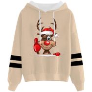 Generisch Noel Baskılı 2025 Kapüşonlu Uzun Kollu Haki-2 Kadın Sweatshirt