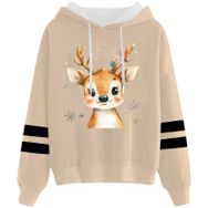 Generisch Noel Baskılı 2025 Kapüşonlu Uzun Kollu Haki-4 Kadın Sweatshirt