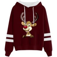 Generisch Noel Baskılı 2025 Kapüşonlu Uzun Kollu Kırmızı-1 Kadın Sweatshirt