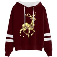 Generisch Noel Baskılı 2025 Kapüşonlu Uzun Kollu Kırmızı-3 Kadın Sweatshirt