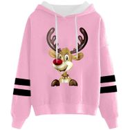 Generisch Noel Baskılı 2025 Kapüşonlu Uzun Kollu Pembe-1 Kadın Sweatshirt