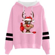 Generisch Noel Baskılı 2025 Kapüşonlu Uzun Kollu Pembe-2 Kadın Sweatshirt