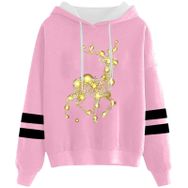Generisch Noel Baskılı 2025 Kapüşonlu Uzun Kollu Pembe-3 Kadın Sweatshirt