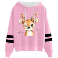 Generisch Noel Baskılı 2025 Kapüşonlu Uzun Kollu Pembe-4 Kadın Sweatshirt