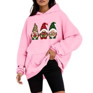 Generisch Noel Baskılı 2025 Kapüşonlu Uzun Kollu Pembe-D Kadın Sweatshirt