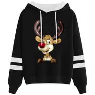 Generisch Noel Baskılı 2025 Kapüşonlu Uzun Kollu Siyah-1 Kadın Sweatshirt