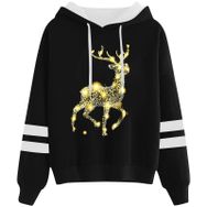 Generisch Noel Baskılı 2025 Kapüşonlu Uzun Kollu Siyah-3 Kadın Sweatshirt