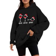 Generisch Noel Baskılı 2025 Kapüşonlu Uzun Kollu Siyah Schwarz A Kadın Sweatshirt