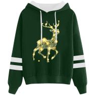 Generisch Noel Baskılı 2025 Kapüşonlu Uzun Kollu Yeşil-3 Kadın Sweatshirt