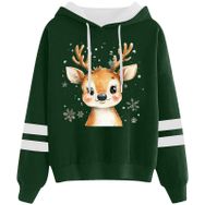 Generisch Noel Baskılı 2025 Kapüşonlu Uzun Kollu Yeşil-4 Kadın Sweatshirt