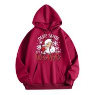 Generisch Noel Baskılı 2025 Kapüşonlu Uzun Kollu Zarif A-Kırmızı Kadın Sweatshirt