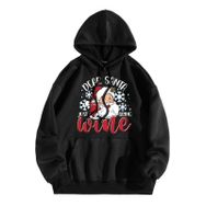 Generisch Noel Baskılı 2025 Kapüşonlu Uzun Kollu Zarif A-Siyah Kadın Sweatshirt