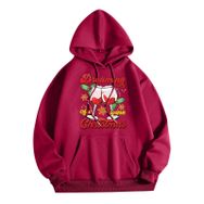 Generisch Noel Baskılı 2025 Kapüşonlu Uzun Kollu Zarif B-Kırmızı Kadın Sweatshirt