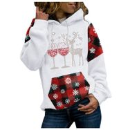 Generisch Noel Baskılı 2025 Kapüşonlu Uzun Kollu Zarif Beyaz 1 Kadın Sweatshirt
