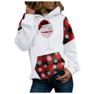 Generisch Noel Baskılı 2025 Kapüşonlu Uzun Kollu Zarif Beyaz 3 Kadın Sweatshirt