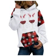Generisch Noel Baskılı 2025 Kapüşonlu Uzun Kollu Zarif Beyaz 5 Kadın Sweatshirt