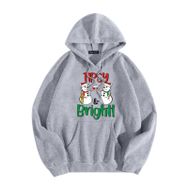 Generisch Noel Baskılı 2025 Kapüşonlu Uzun Kollu Zarif C-Light Gri Kadın Sweatshirt