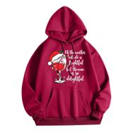 Generisch Noel Baskılı 2025 Kapüşonlu Uzun Kollu Zarif D-Kırmızı Kadın Sweatshirt