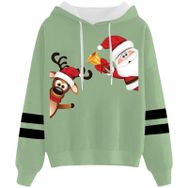 Generisch Noel Baskılı 2025 Kapüşonlu Uzun Kollu Zarif Gündelik Açık Yeşil 2 Kadın Sweatshirt