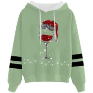 Generisch Noel Baskılı 2025 Kapüşonlu Uzun Kollu Zarif Gündelik Açık Yeşil 3 Kadın Sweatshirt