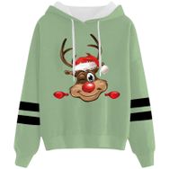Generisch Noel Baskılı 2025 Kapüşonlu Uzun Kollu Zarif Gündelik Açık Yeşil 4 Kadın Sweatshirt