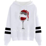 Generisch Noel Baskılı 2025 Kapüşonlu Uzun Kollu Zarif Gündelik Beyaz 3 Kadın Sweatshirt