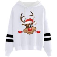 Generisch Noel Baskılı 2025 Kapüşonlu Uzun Kollu Zarif Gündelik Beyaz 4 Kadın Sweatshirt
