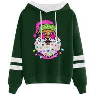 Generisch Noel Baskılı 2025 Kapüşonlu Uzun Kollu Zarif Gündelik E-Yeşil Kadın Sweatshirt