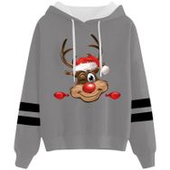 Generisch Noel Baskılı 2025 Kapüşonlu Uzun Kollu Zarif Gündelik Gri 4 Kadın Sweatshirt
