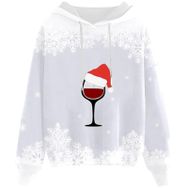 Generisch Noel Baskılı 2025 Kapüşonlu Zarif A-Beyaz Kadın Sweatshirt