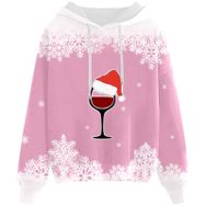 Generisch Noel Baskılı 2025 Kapüşonlu Zarif A-Pembe Kadın Sweatshirt