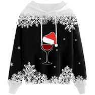 Generisch Noel Baskılı 2025 Kapüşonlu Zarif A-Siyah Kadın Sweatshirt