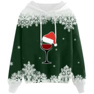 Generisch Noel Baskılı 2025 Kapüşonlu Zarif A-Yeşil Kadın Sweatshirt