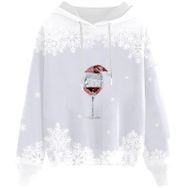Generisch Noel Baskılı 2025 Kapüşonlu Zarif B-Beyaz Kadın Sweatshirt