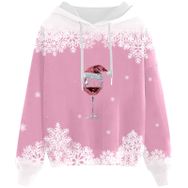 Generisch Noel Baskılı 2025 Kapüşonlu Zarif B-Pembe Kadın Sweatshirt