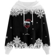 Generisch Noel Baskılı 2025 Kapüşonlu Zarif B-Siyah Kadın Sweatshirt