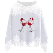 Generisch Noel Baskılı 2025 Kapüşonlu Zarif C-Beyaz Kadın Sweatshirt