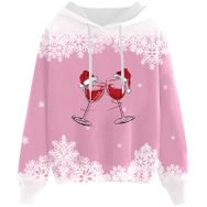 Generisch Noel Baskılı 2025 Kapüşonlu Zarif C-Pembe Kadın Sweatshirt